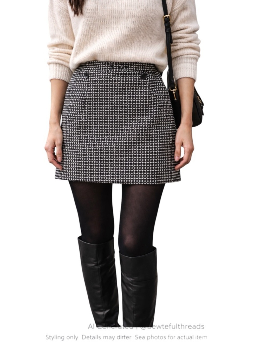 Black White Mini Skirt Preppy Academia Chic Parisian Minimalist 10